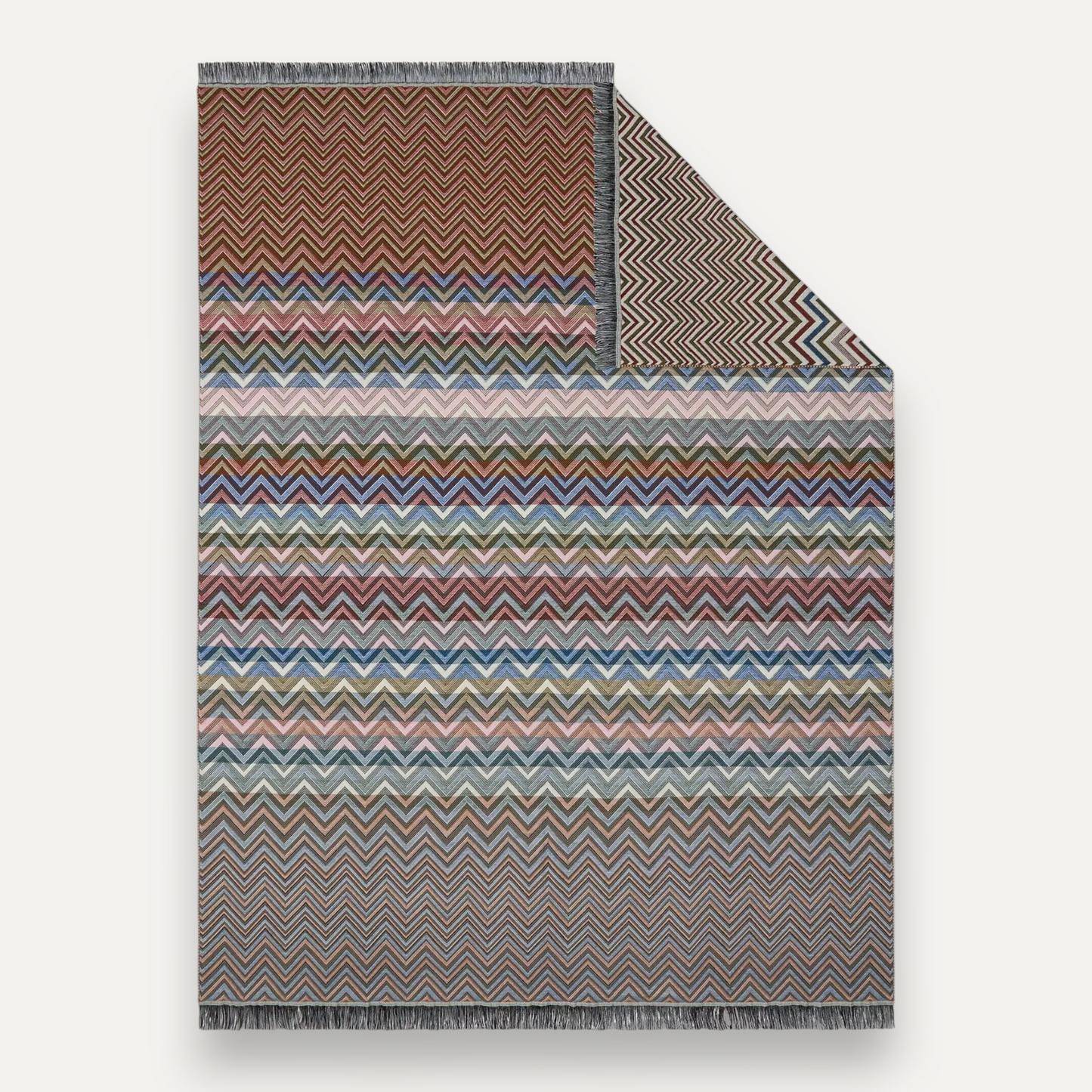Beige Multicolour Chevron Wool-Blend Blanket
