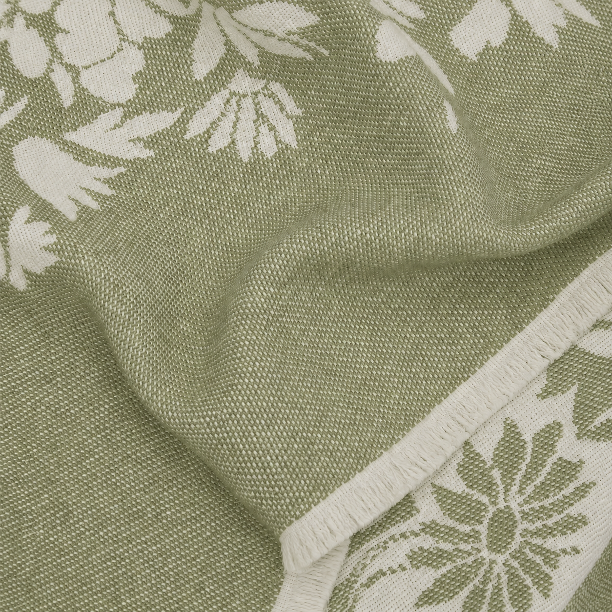 Sage & Cream Floral Wool Throw