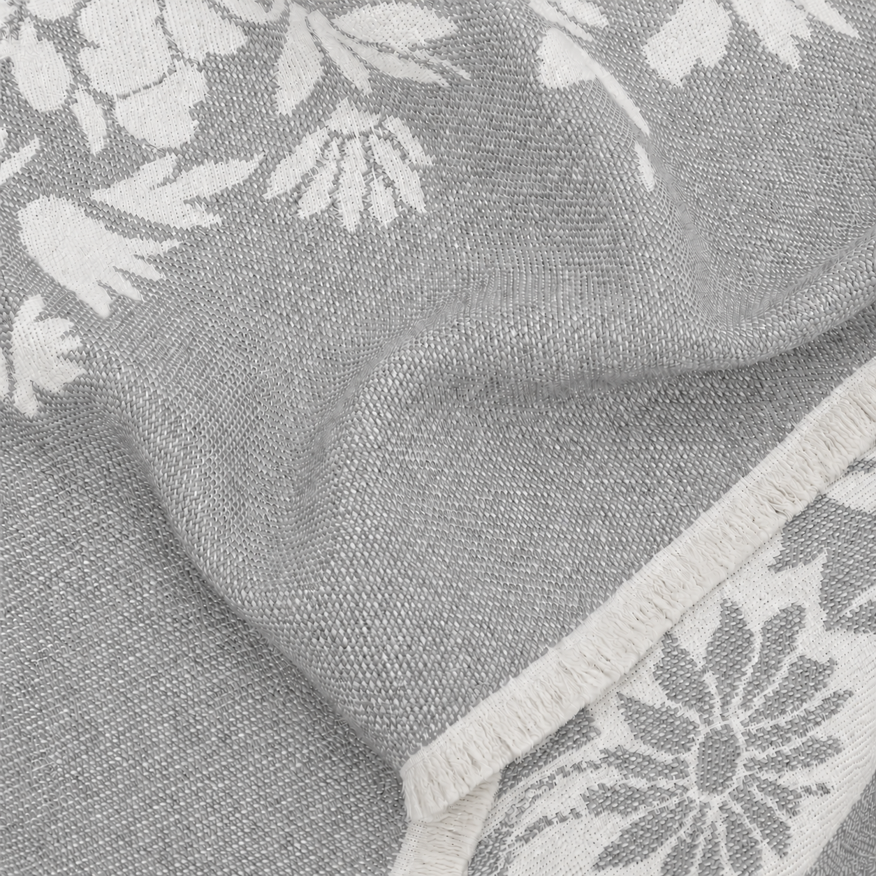 Grey & Cream Floral Wool Throw