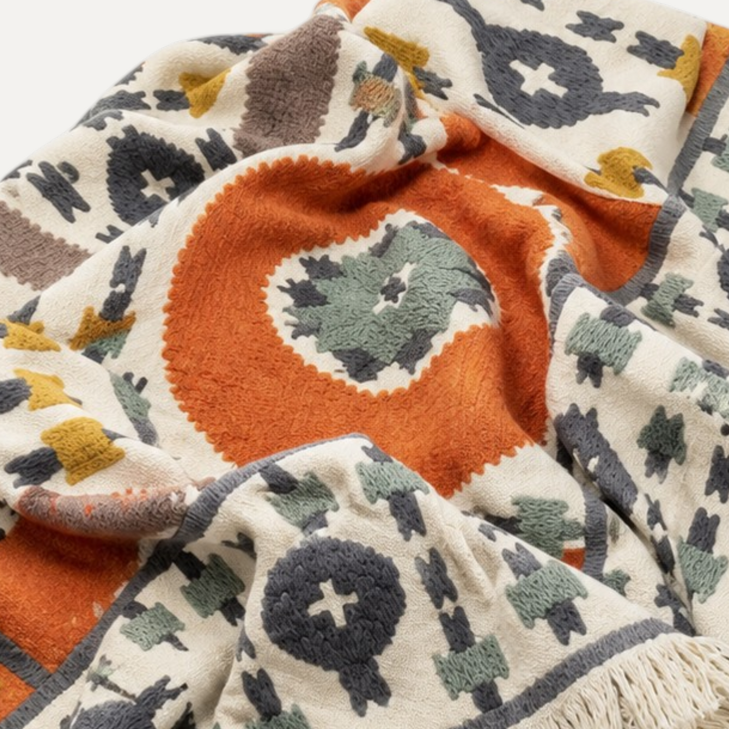 Bright Multicolour Embroidered Wool Throw