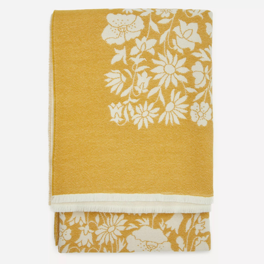 Golden Yellow Floral Wool Throw