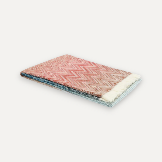 Blue Multicolour Chevron Wool Throw