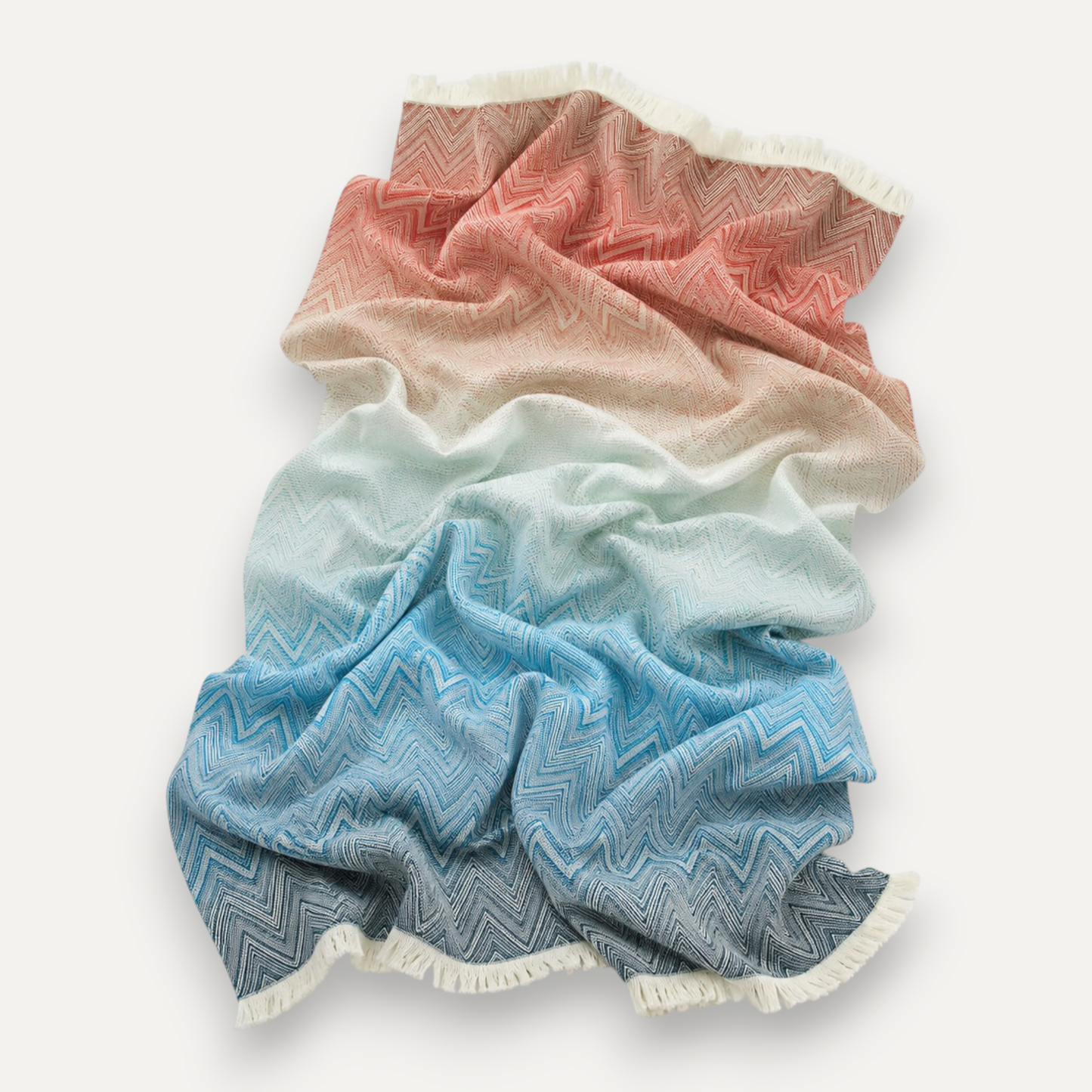 Blue Multicolour Chevron Wool Throw