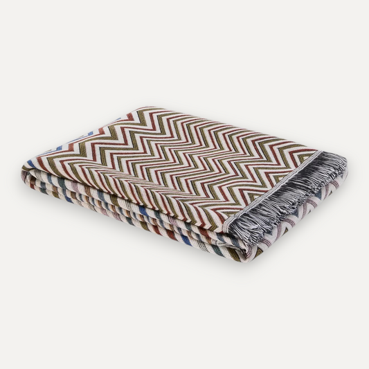 Beige Multicolour Chevron Wool-Blend Blanket