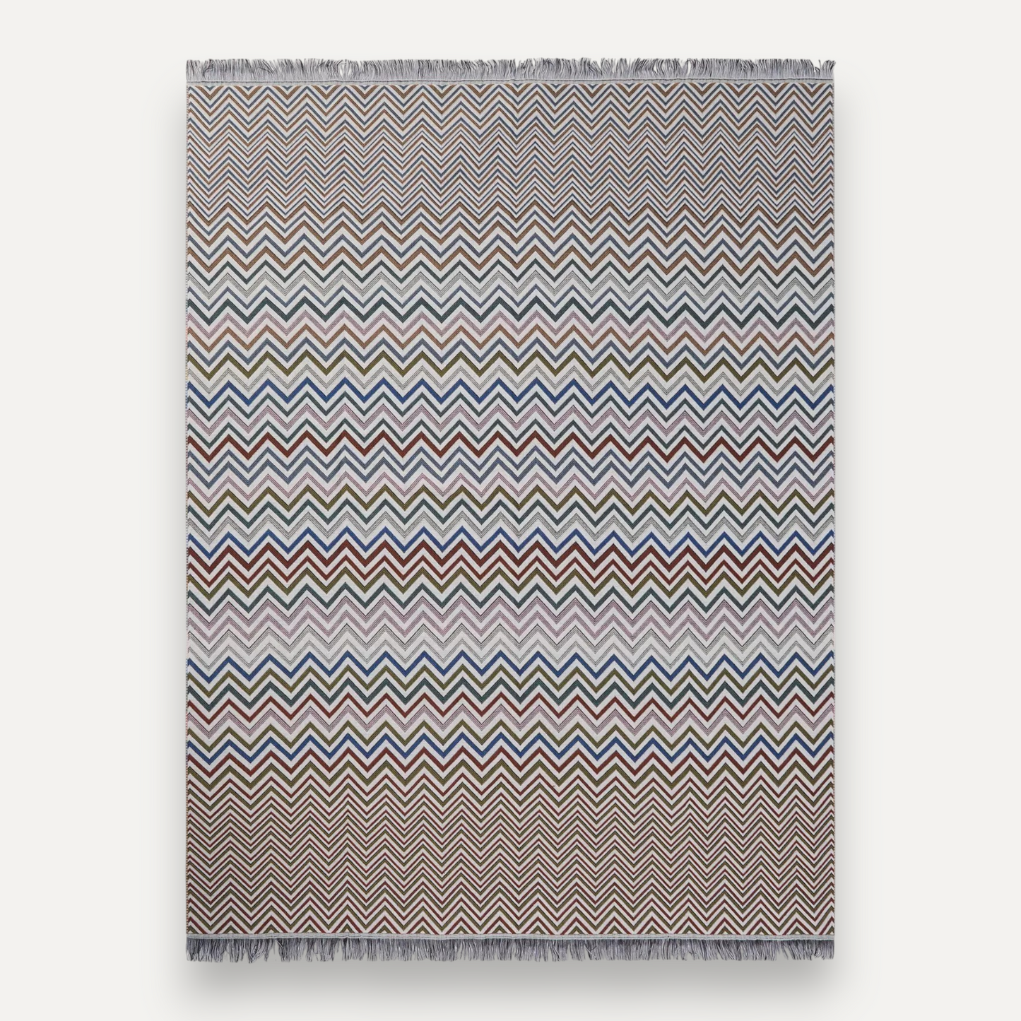 Beige Multicolour Chevron Wool-Blend Blanket