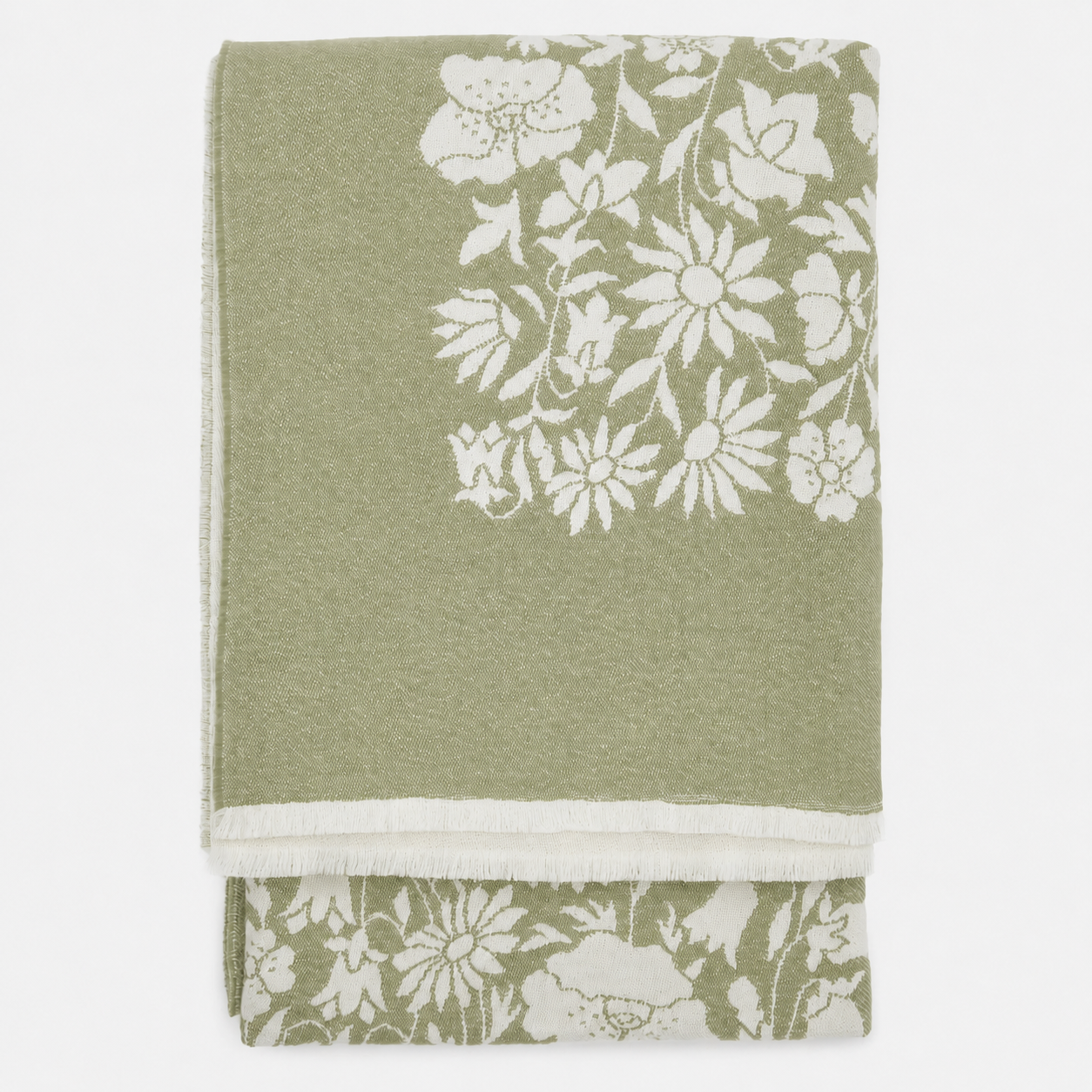 Sage & Cream Floral Wool Throw