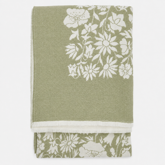 Sage & Cream Floral Wool Throw