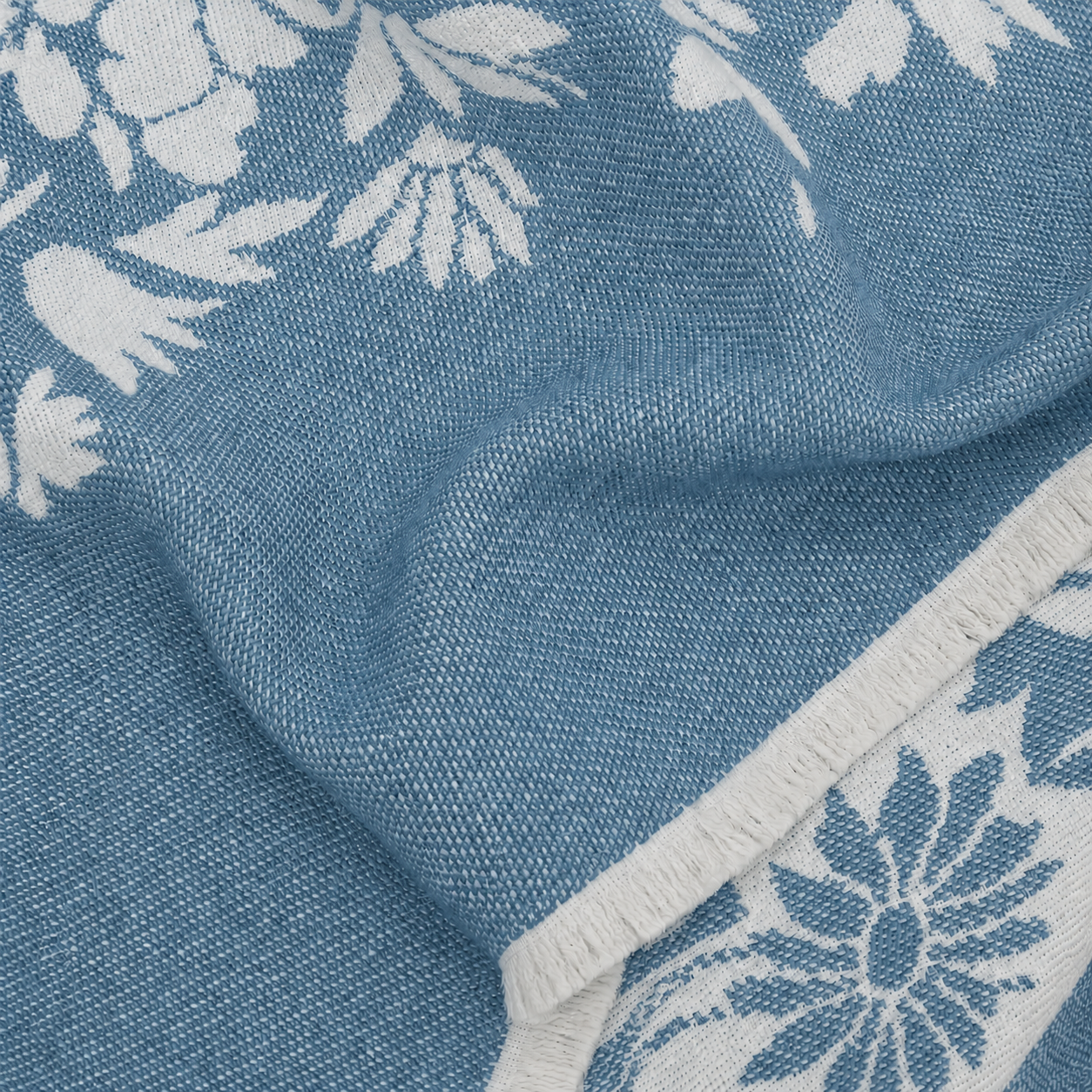 Blue & Cream Floral Wool Throw