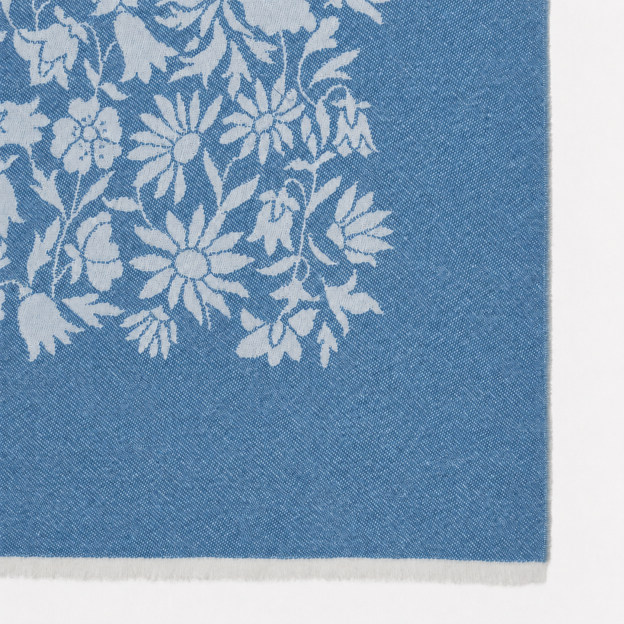 Blue & Cream Floral Wool Throw