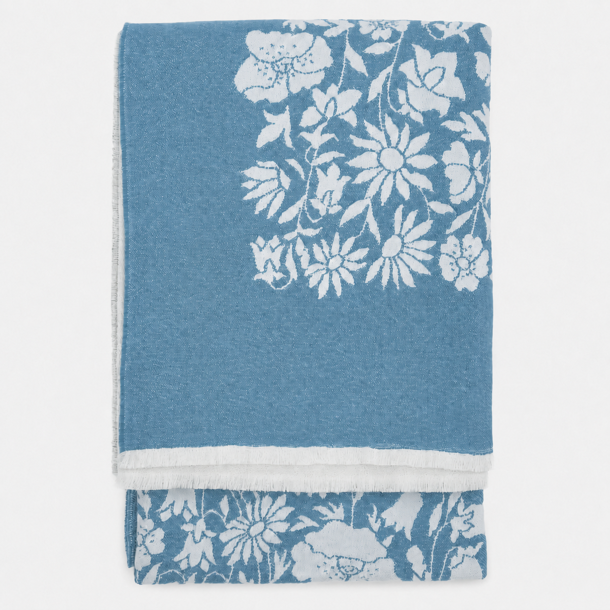 Blue & Cream Floral Wool Throw