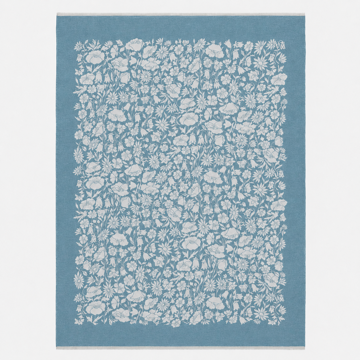 Blue & Cream Floral Wool Throw