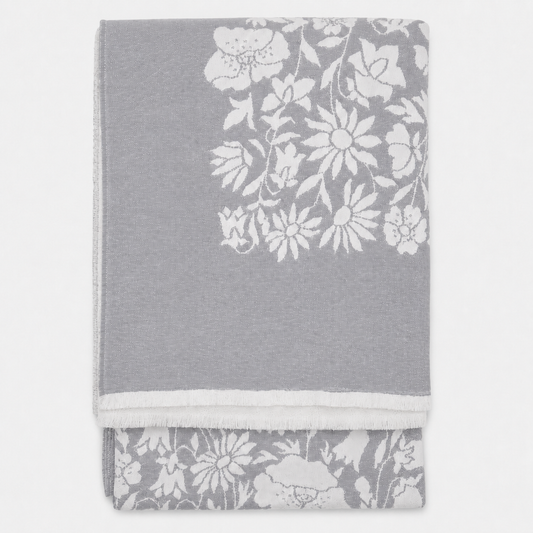 Grey & Cream Floral Wool Throw