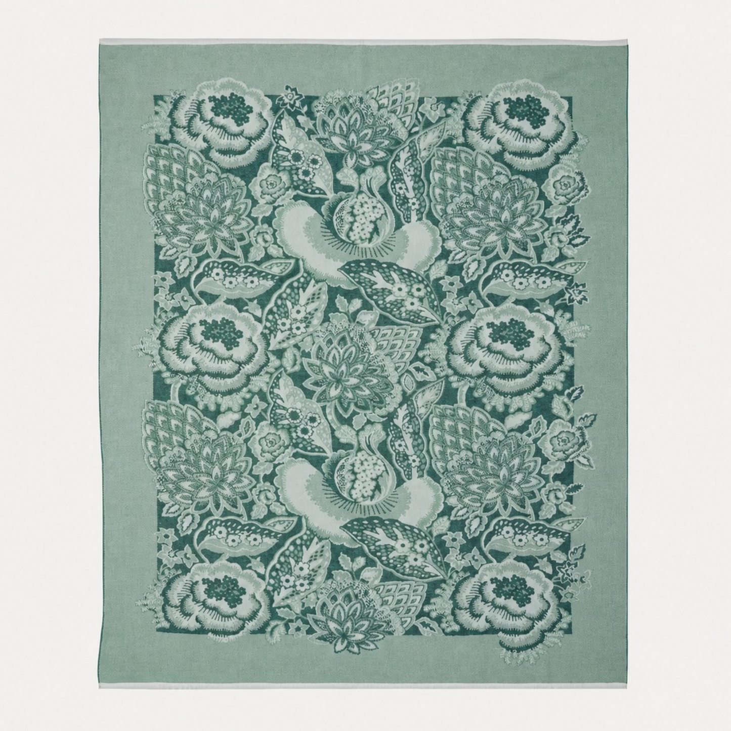 Green Stylised Floral Wool Throw
