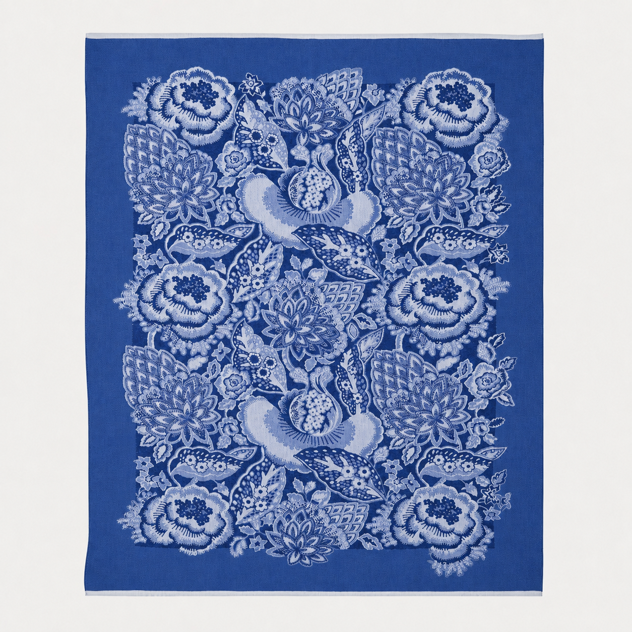 Navy Stylised Floral Wool Throw