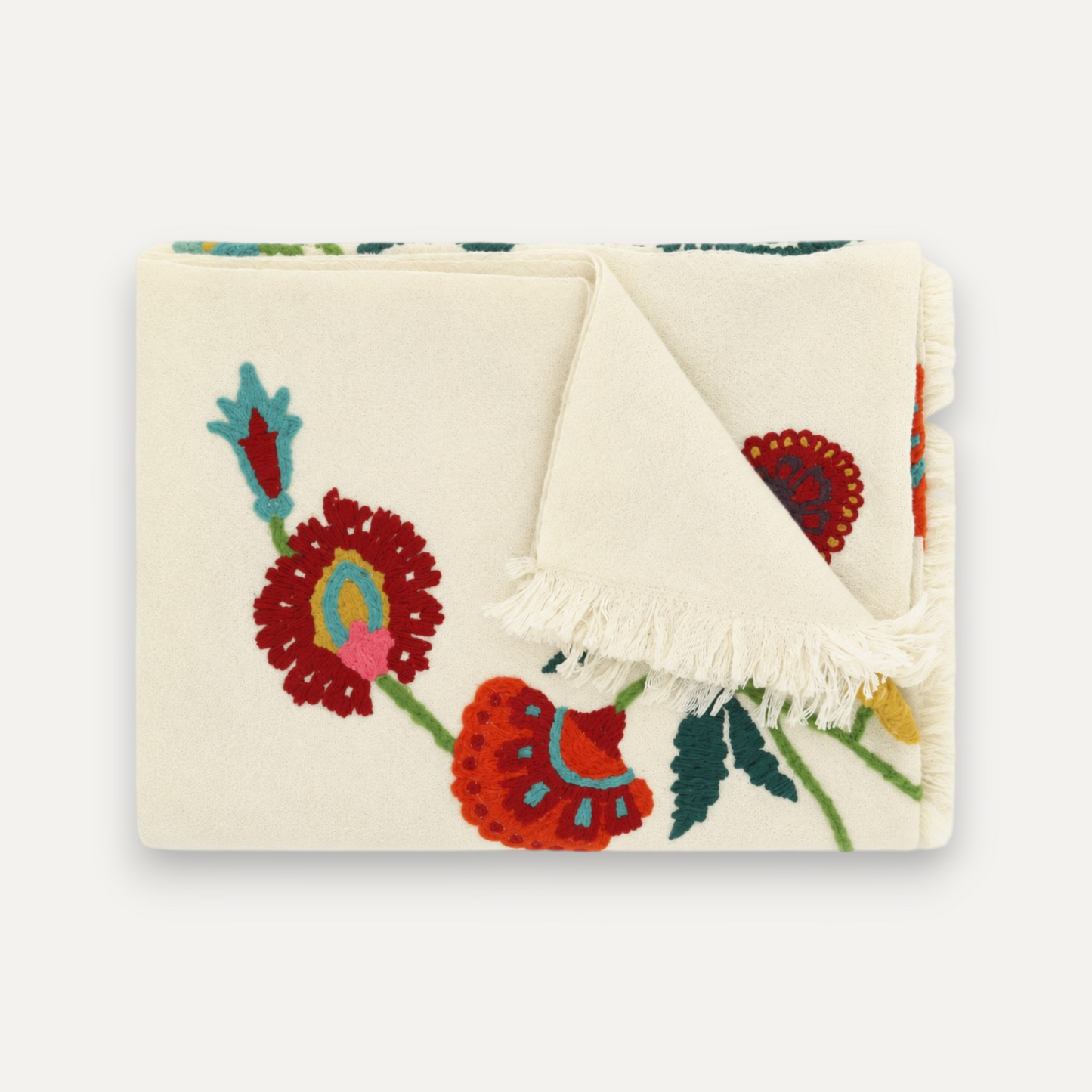 Multicolour Embroidered Merino Wool Throw