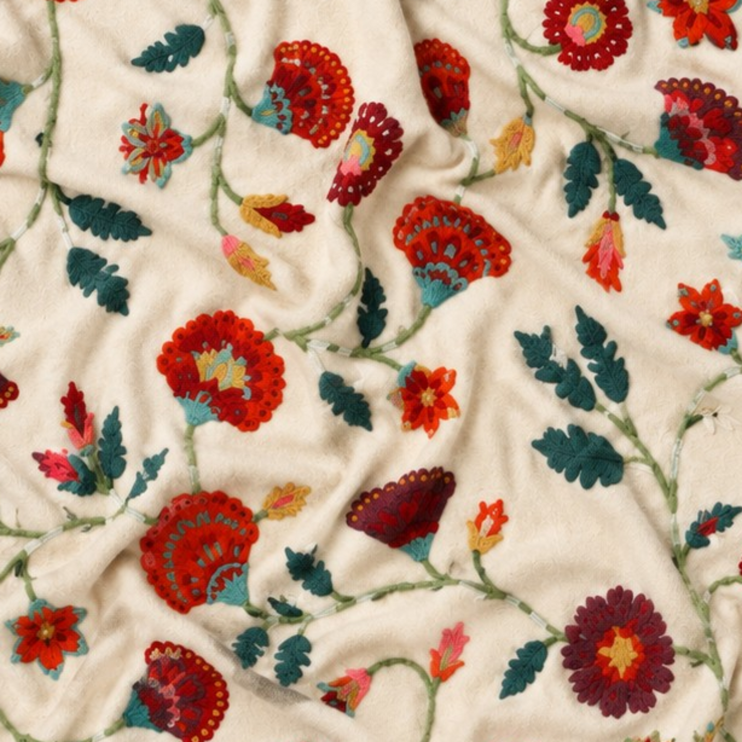Multicolour Embroidered Merino Wool Throw