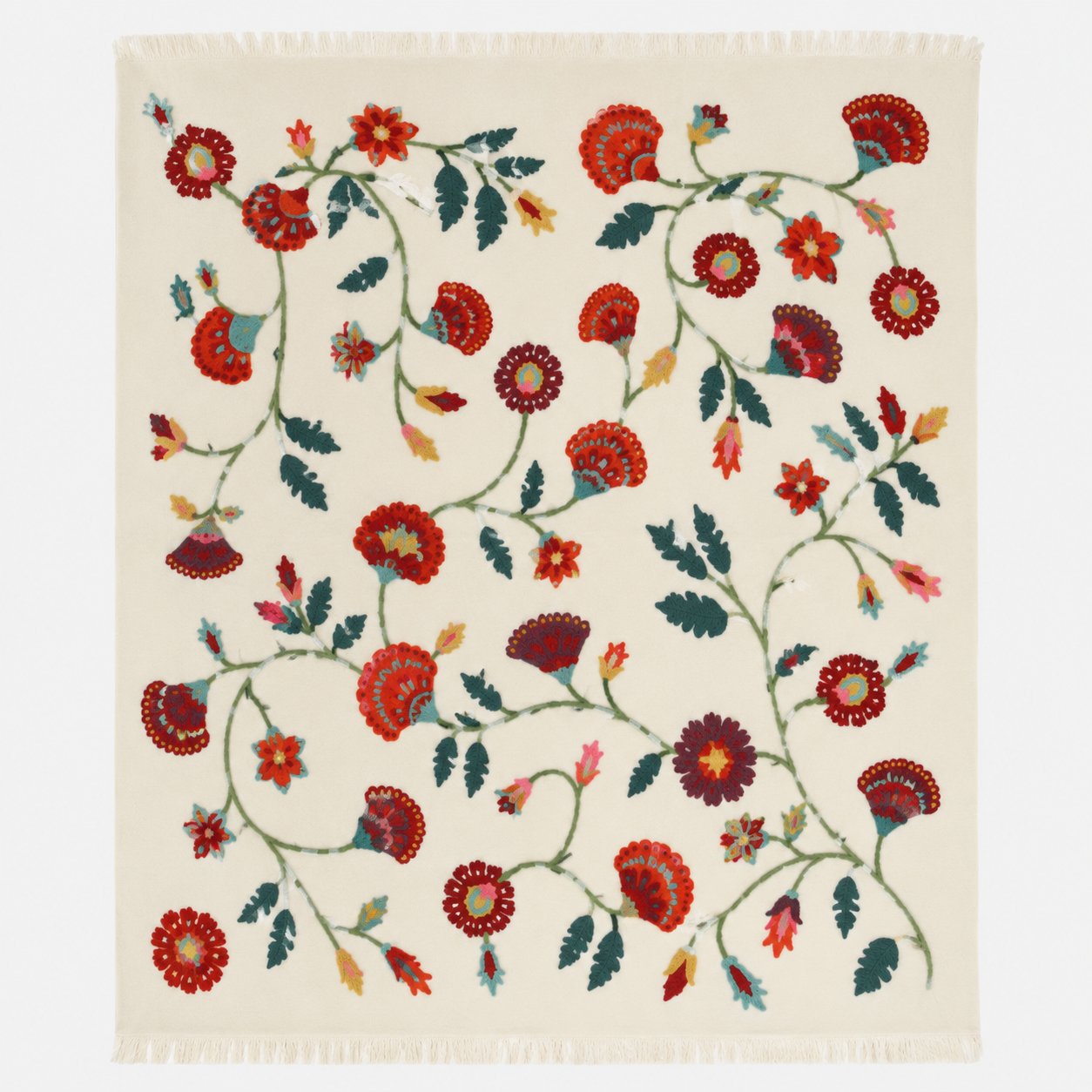Multicolour Embroidered Merino Wool Throw