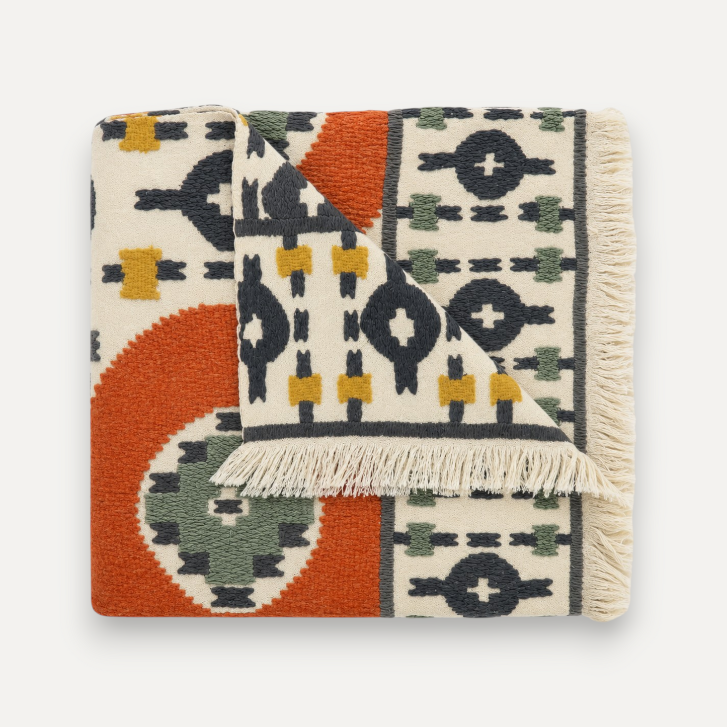 Bright Multicolour Embroidered Wool Throw